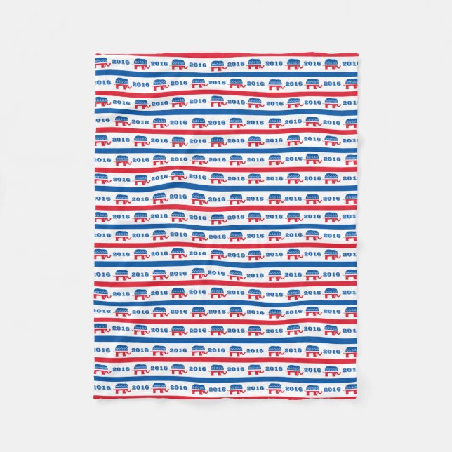 Patriotic 2016 Republican Elephant Stripes Fleece Blanket (Front)