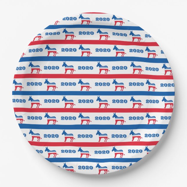 Patriotic 2020 Democrat Donkey Stripes Paper Plates (Front)