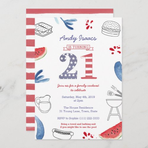 Patriotic 21st Birthday Party turning twenty one Invitation