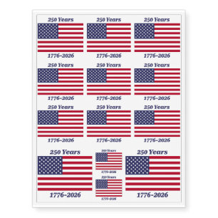 Patriotic 250 Years 1776-2026 Flag Temporary Tattoos