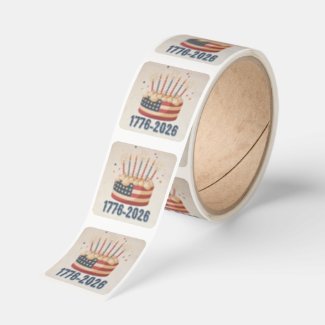 Patriotic 250th America Cake 1776–2026 Square Sticker