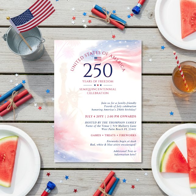 Patriotic 250th American Independence Day 4th July Invitation (Creator Uploaded)
