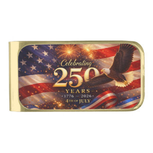 Patriotic 250th Anniversary Gold Finish Money Clip
