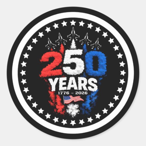 Patriotic 250th Anniversary Jet Emblem Design Classic Round Sticker