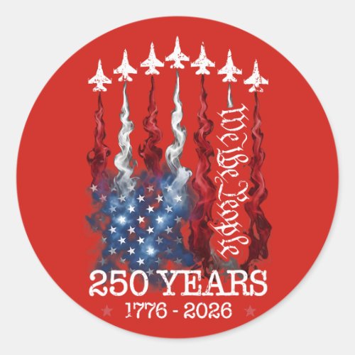 Patriotic 250th Anniversary Jet Formation  Classic Round Sticker