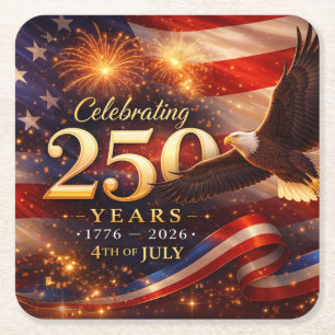 Patriotic 250th Anniversary Square Paper Coaster