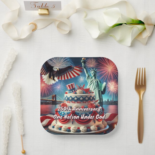 Patriotic 250th Anniversary, USA Birthday Paper Plates (Wedding)