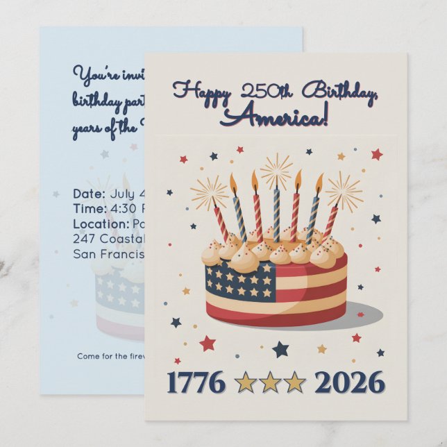 Patriotic 250th USA Birthday Celebration Invite (Front/Back)