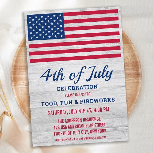 Patriotic 4th Fourth of July Party American Flag Invitation