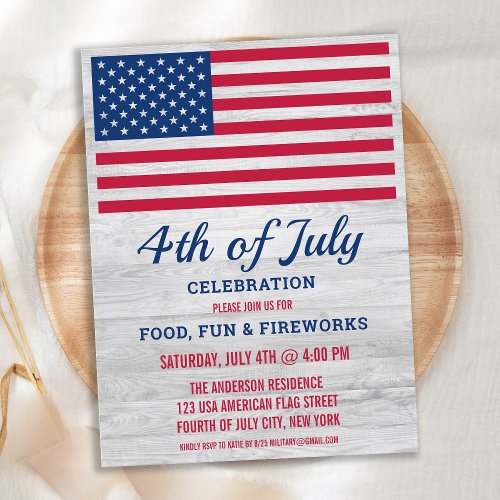 Patriotic 4th Fourth of July Party American Flag Invitation Postcard
