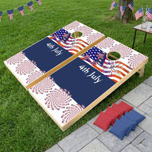 Patriotic 4th July American Flag Deep Blue Cornhole Set