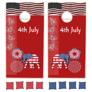 Patriotic 4th July American Flag Elephant Firework Cornhole Set
