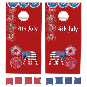Patriotic 4th July American Flag Elephant Stars Cornhole Set