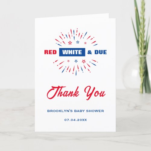 Patriotic 4th July Baby Shower Red White And Due Thank You Card