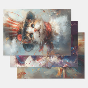 Patriotic 4th July Cats Decoupage Wrapping Paper Sheets