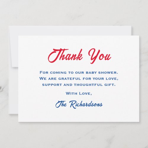 Patriotic 4th July Red White And Due Baby Shower Thank You Card