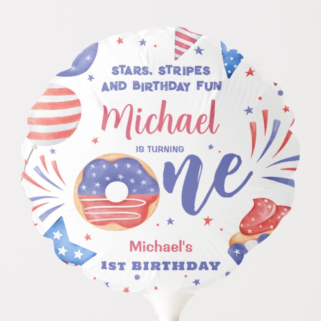 Patriotic 4th of July 1st Birthday Party Balloon (Front)