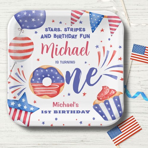 Patriotic 4th of July 1st Birthday Party Paper Plates