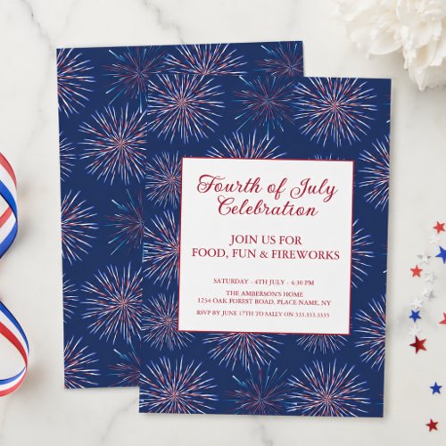 Patriotic 4th of July 2026 Fireworks Party Invitation