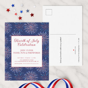 Patriotic 4th of July 2026 Fireworks Party Invitation Postcard
