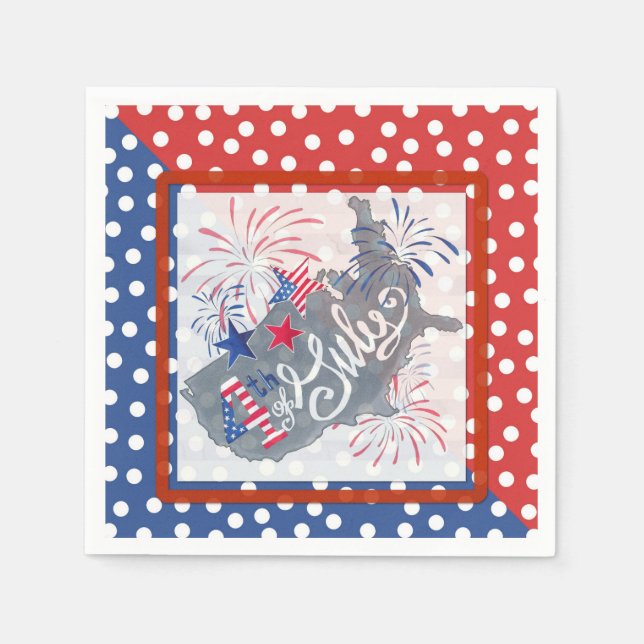 Patriotic 4th of July America Map Flag Napkins (Front)