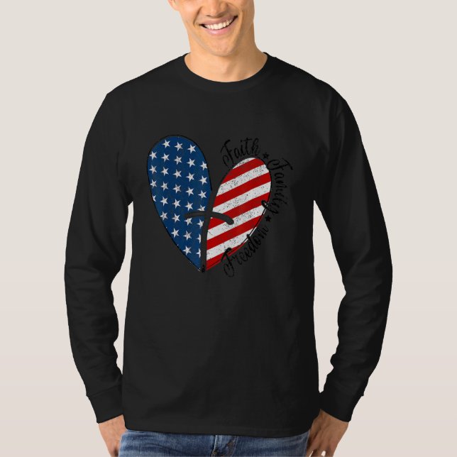 Patriotic 4th Of July American Flag Heart Faith Lo T-Shirt (Front)
