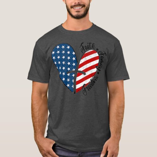 Patriotic 4th Of July American Flag Heart Faith T_Shirt