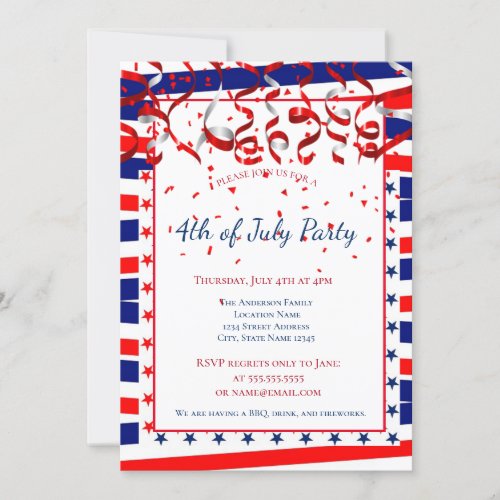 Patriotic 4th Of July American Flag Invitation