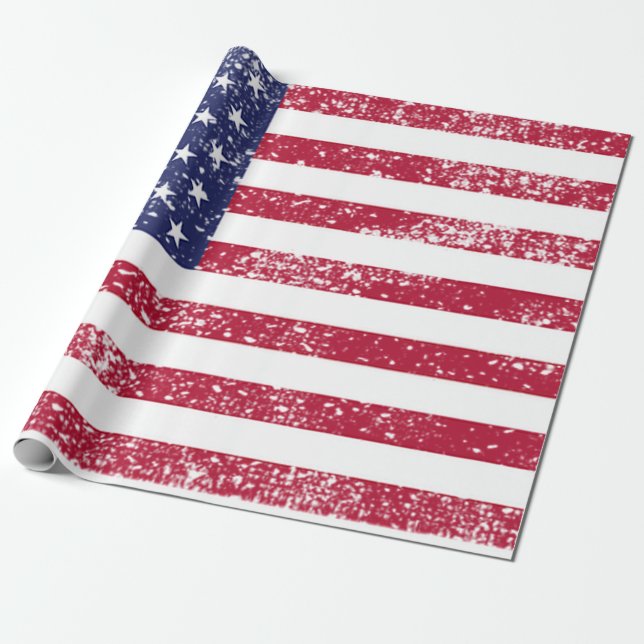 Patriotic 4th Of July American Flag Wrapping Paper (Unrolled)