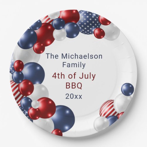 Patriotic 4th of July Balloon Paper Plate