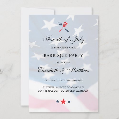 Patriotic 4th of July BBQ American Flag Invitation