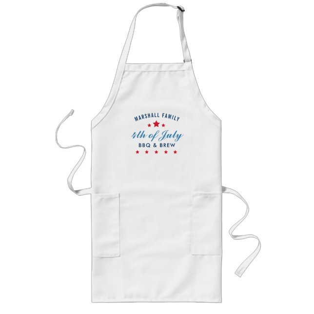 Patriotic 4th of July BBQ and Brew Family Long Apron (Front)