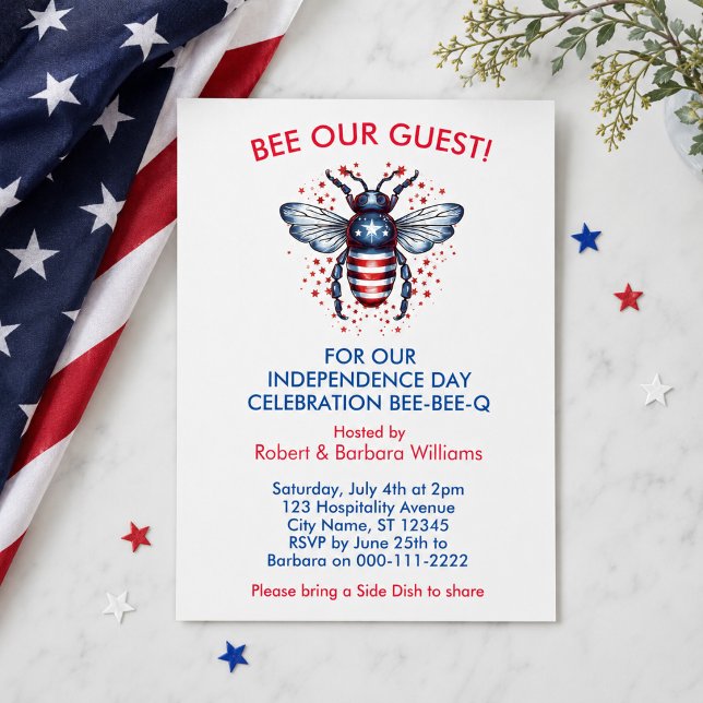 Patriotic 4th of July Bee BBQ Invitation (Add your event details via the template to personalize)