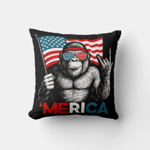 Patriotic 4th Of July Bigfoot Throw Pillow