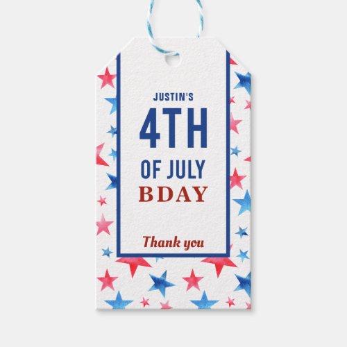 Patriotic 4th of July Birthday Stars Stripes Red Gift Tags
