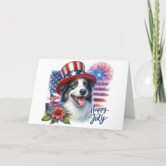 Patriotic 4th of July Border Collie  Holiday Card