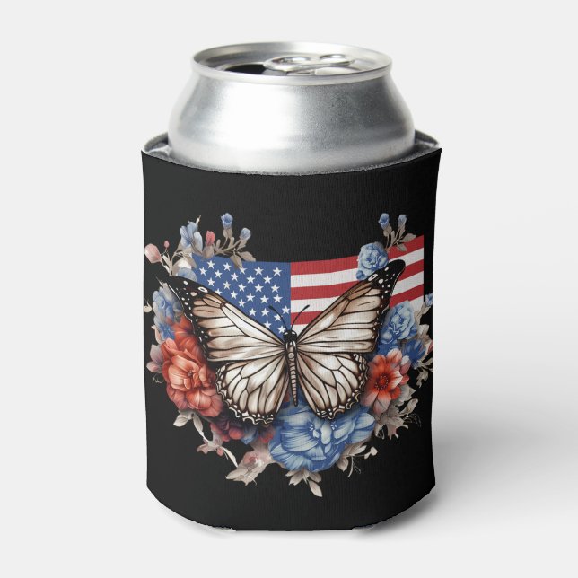Patriotic 4th Of July Butterfly Can Cooler (Can Front)