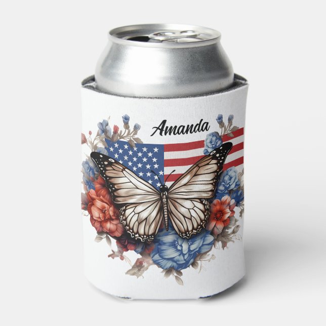 Patriotic 4th Of July Butterfly Can Cooler (Can Front)