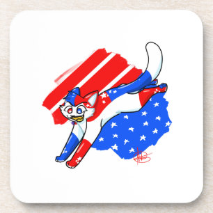 Patriotic 4th of July Cat Beverage Coaster