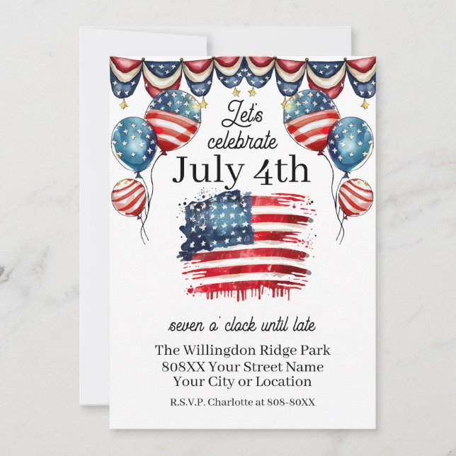 Patriotic 4th of July Celebration Invitation (Front)
