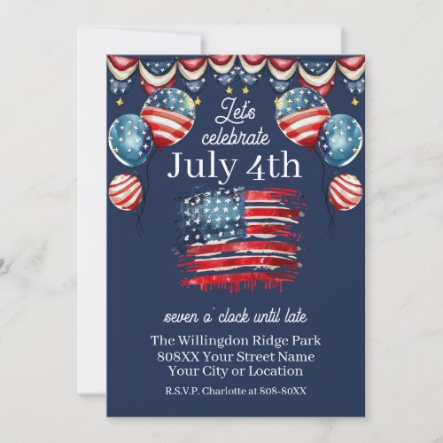 Patriotic 4th of July Celebration on Navy Blue Invitation