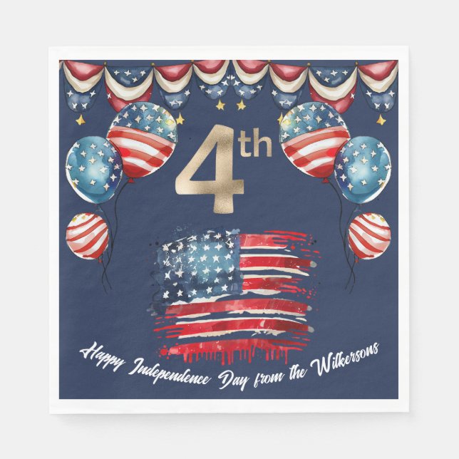 Patriotic 4th of July Celebration on Navy Blue Napkins (Front)