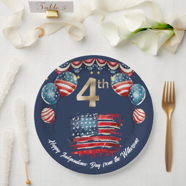 Patriotic 4th of July Celebration on Navy Blue Paper Plates (Wedding)