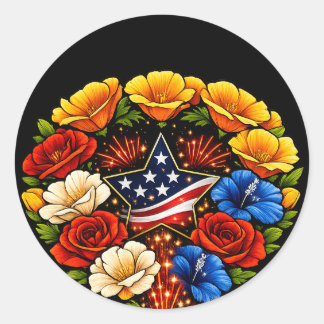Patriotic 4th of July Clip Art California Poppy Classic Round Sticker