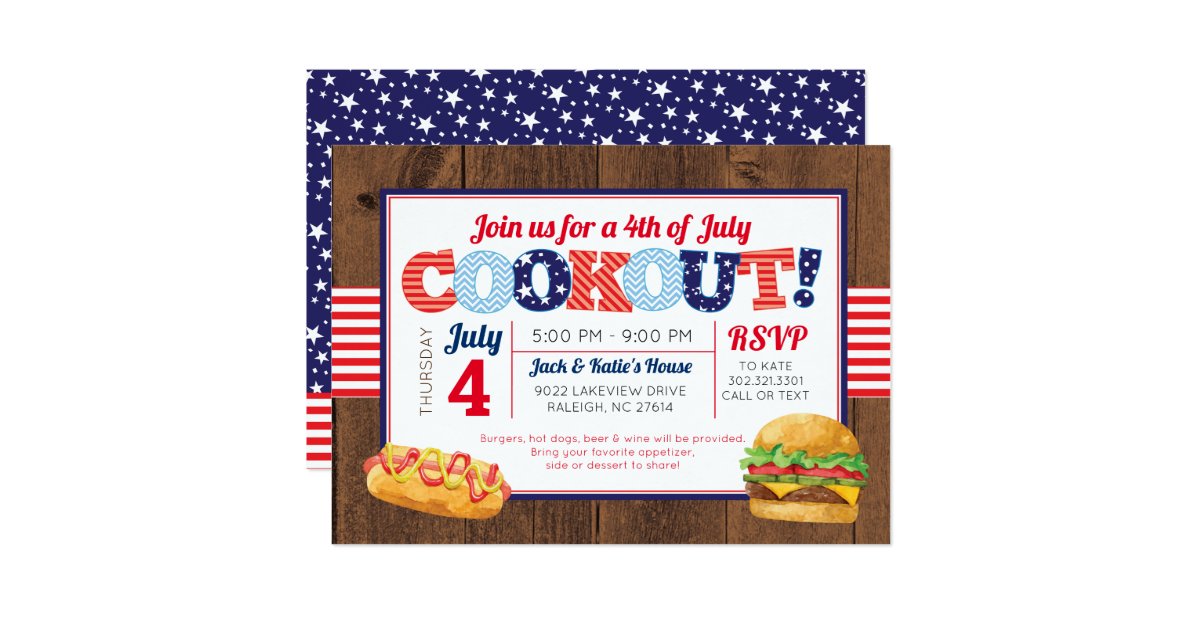 Patriotic 4th of July Cookout Party Invitation | Zazzle.com