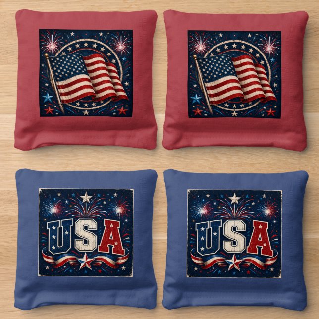 Patriotic 4th of July Cornhole Game Bags (Wood)