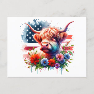 Patriotic 4th of July Cow Postcard