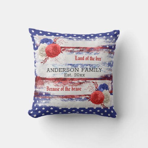 Patriotic 4th Of July Custom Name Land Of The Free Outdoor Pillow