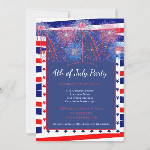Patriotic 4th Of July Fireworks Barbecue Invitation