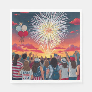 Patriotic 4th of July Fireworks Celebration Crowd Napkins